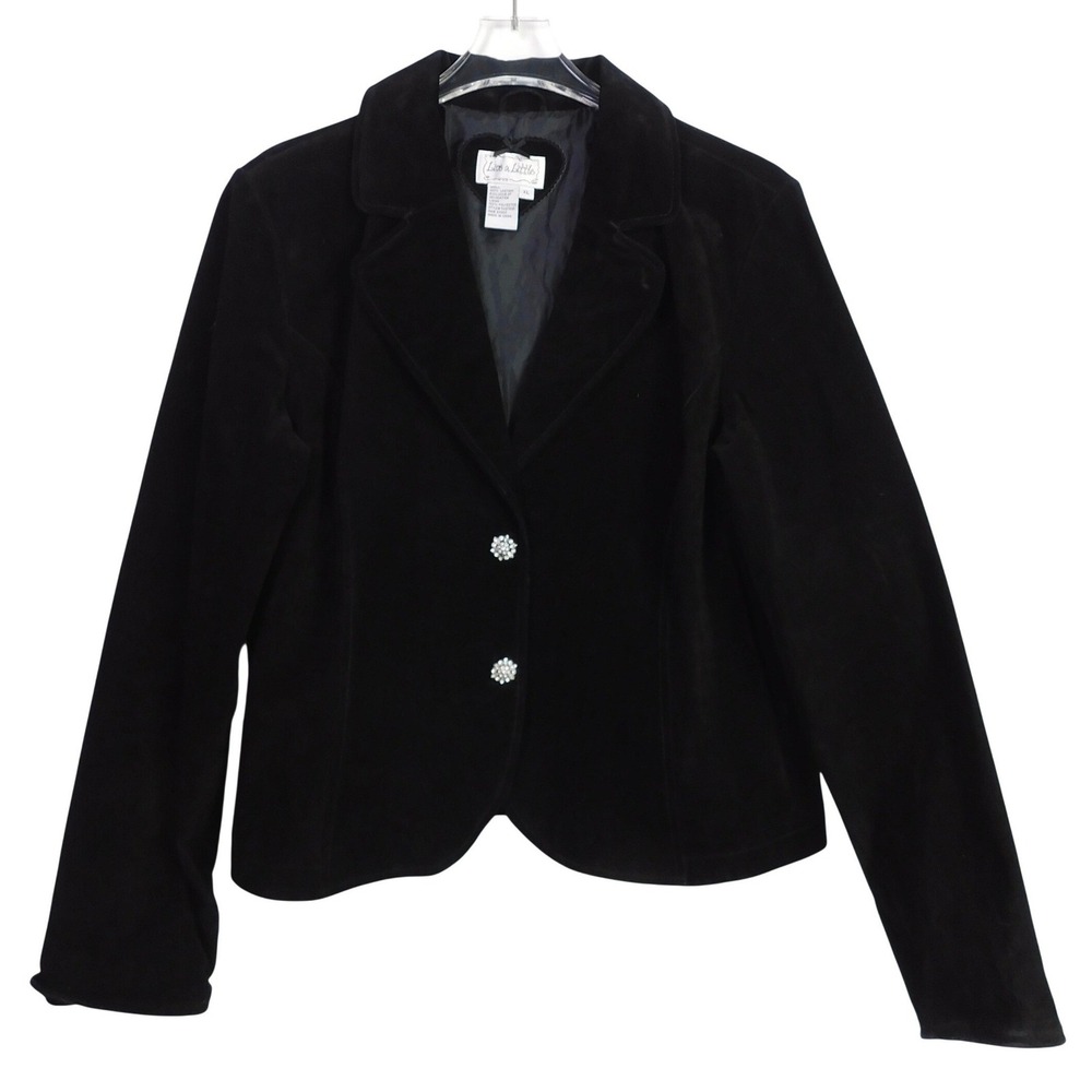 VTG Live a Little Womens Black Suede Leather Blazer Rhinestone Button Jacket XL